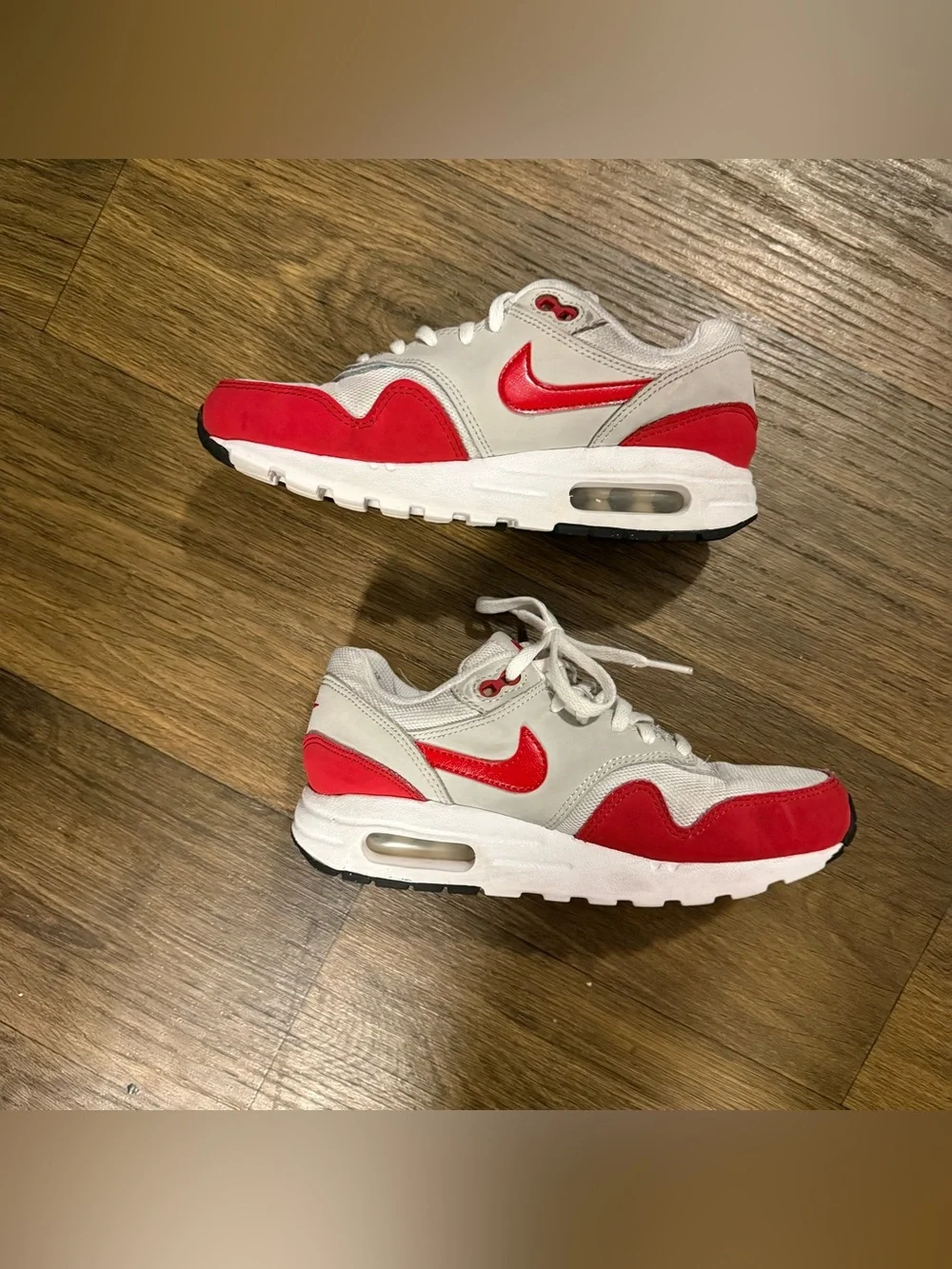 Nike White and Red Air Max 1 Sneakers Size 6 Women